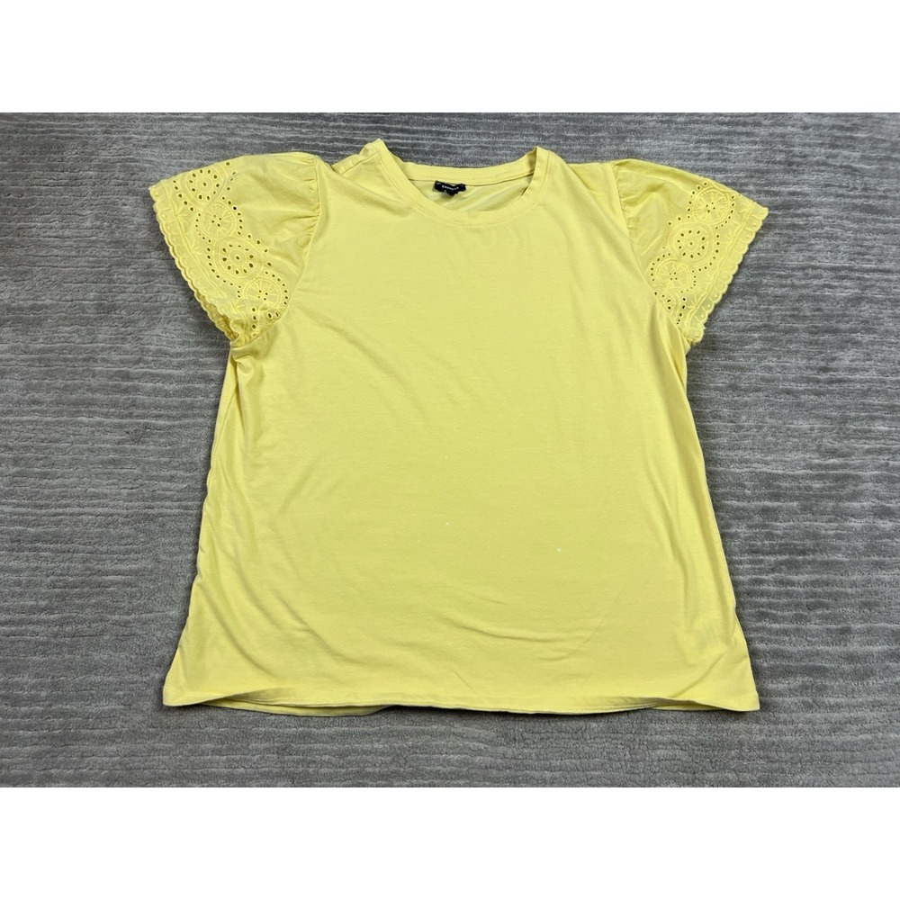 Express Top Womens Large Yellow‎ Short Sleeve Cotton Blend Casual